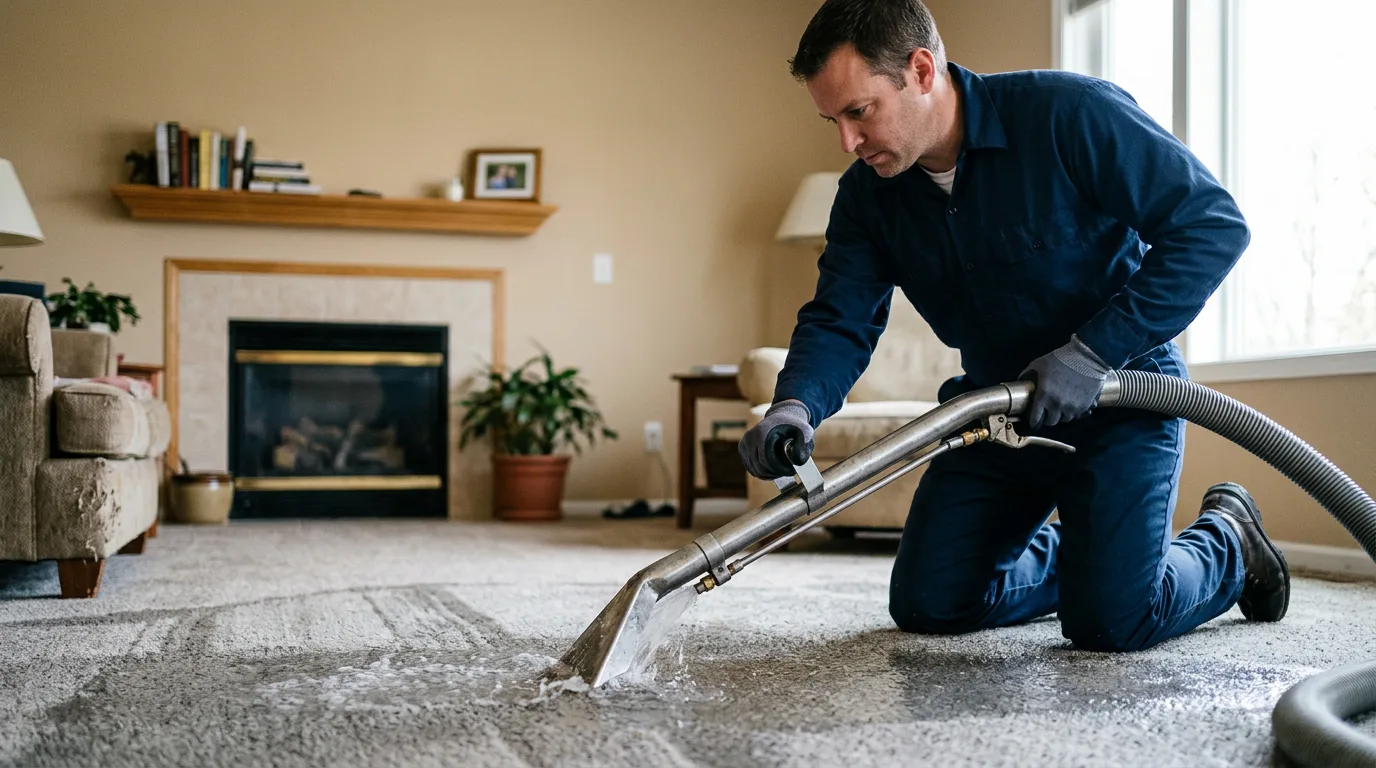 Water damage restoration technician working near Mcfall, MO